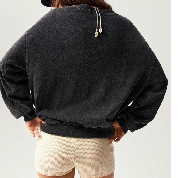 Cozy Cotton Mineral Wash Rose Patch Oversized Long Sleeve Top - Picture 5 of 6